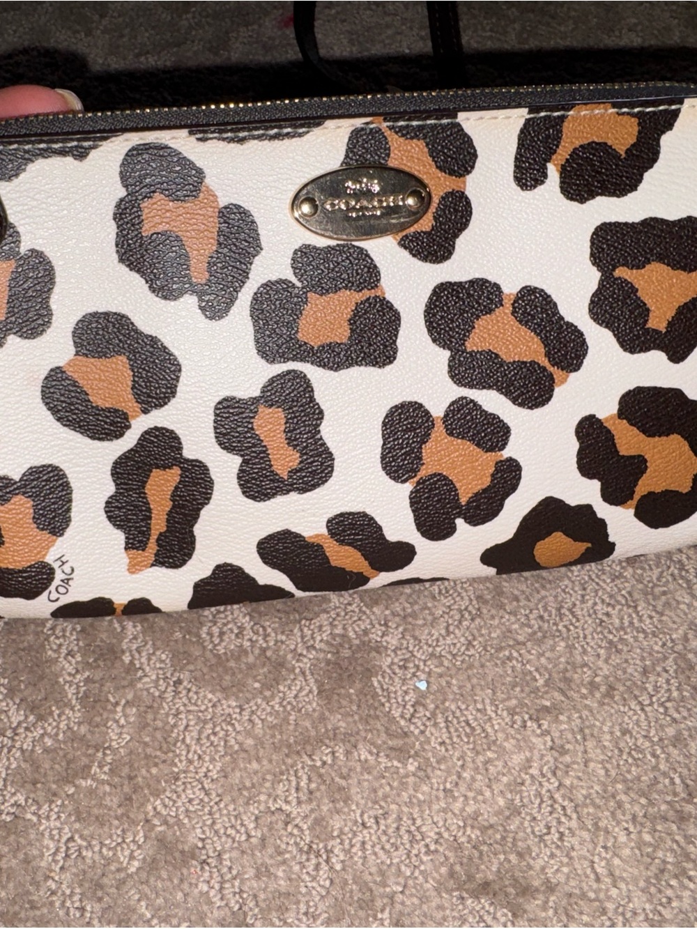 Coach Leopard-Print Zip Wristlet in White, Tan & Black